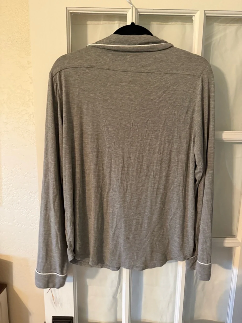 Cozy Earth Gray Pajama Top with White Piping - M
